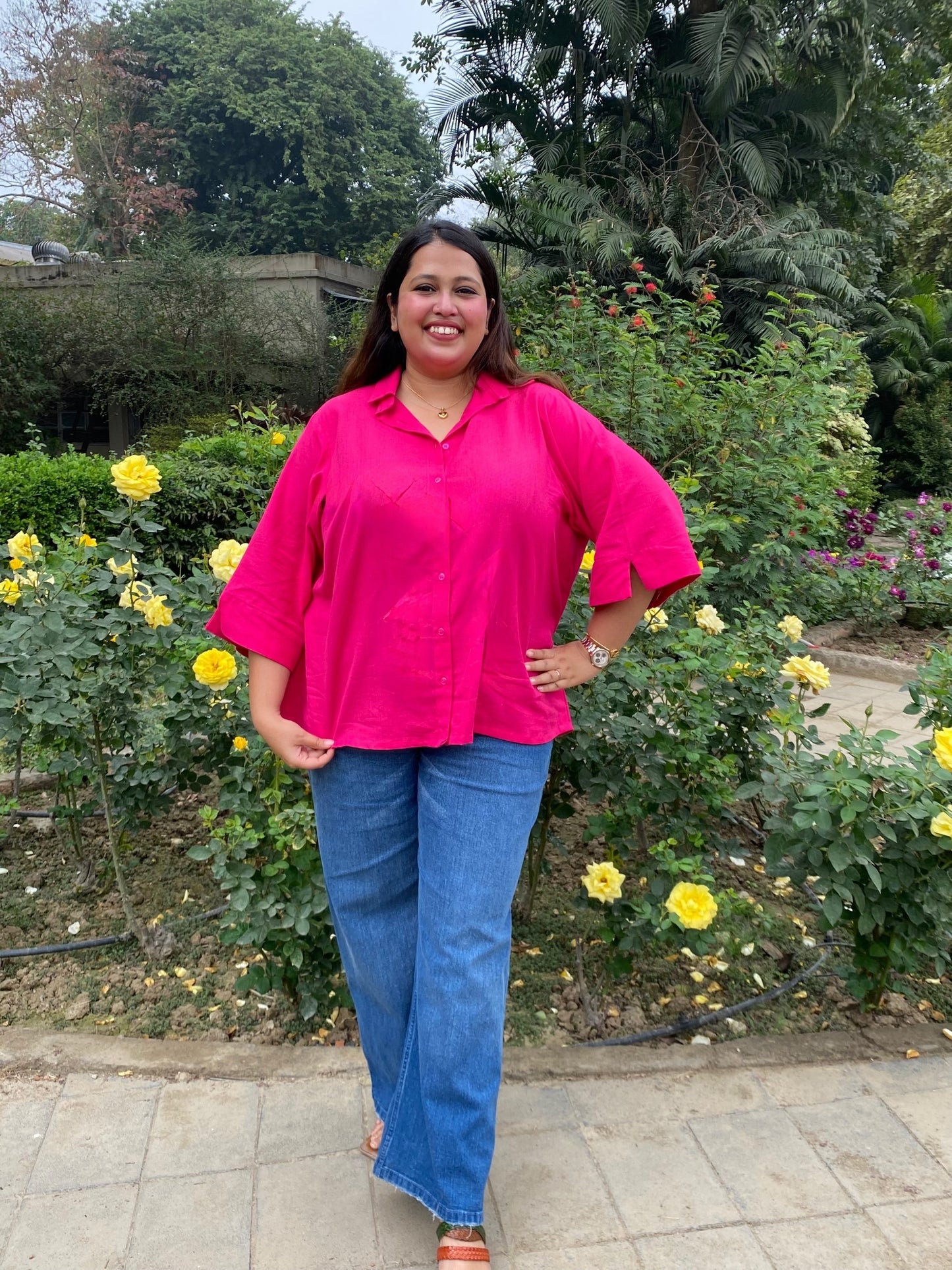 Anjali Hot Pink Cotton Shirt