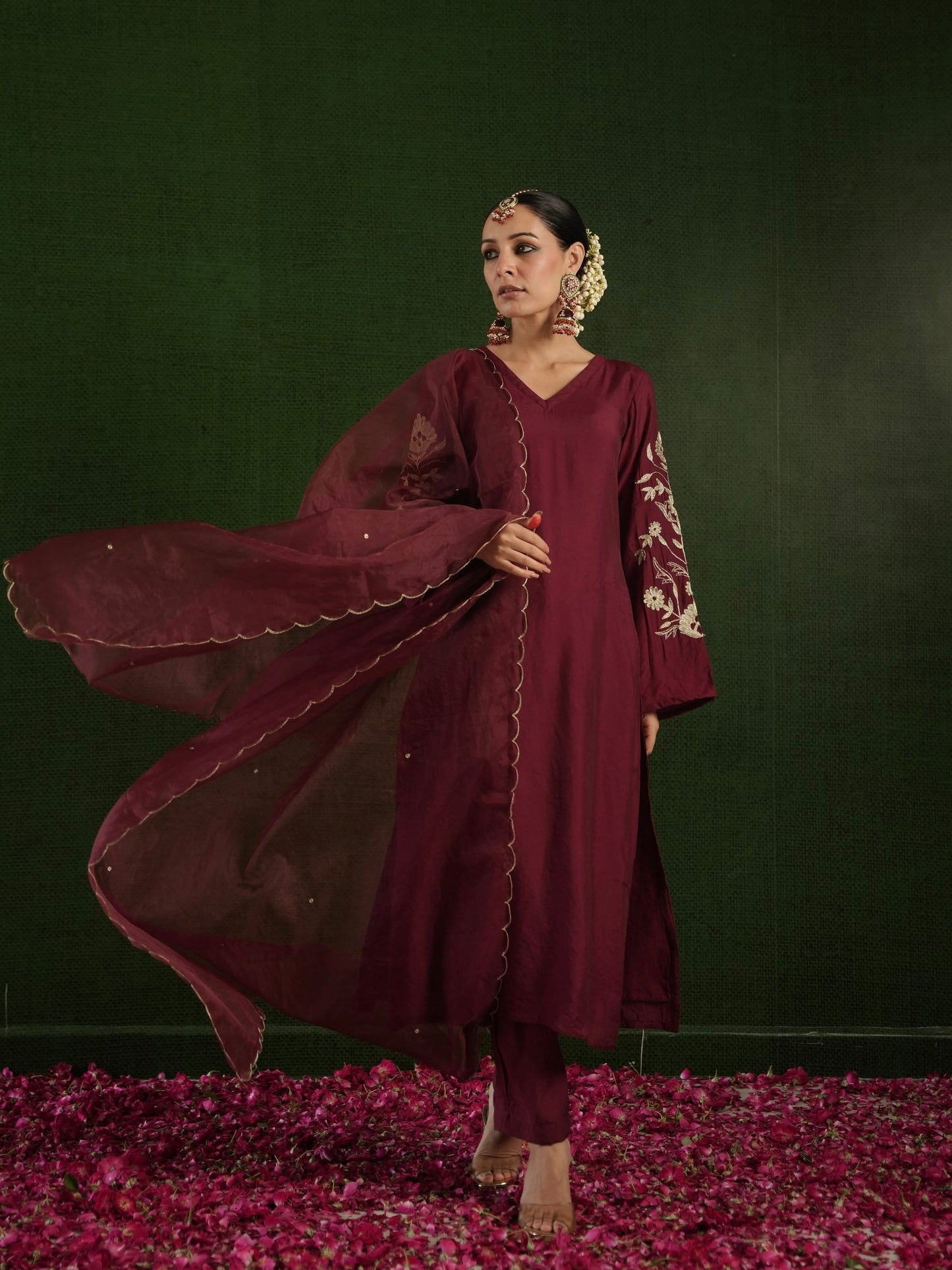 Chaand Maroon Chanderi Heavy Embroidered Suit Set