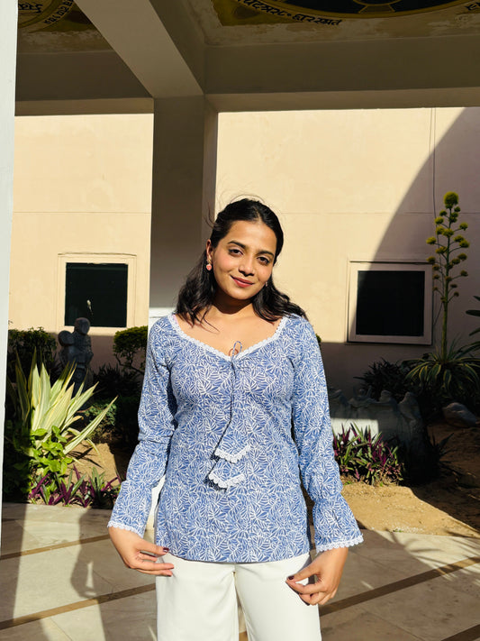Noor Balloon Sleeves Blue Top