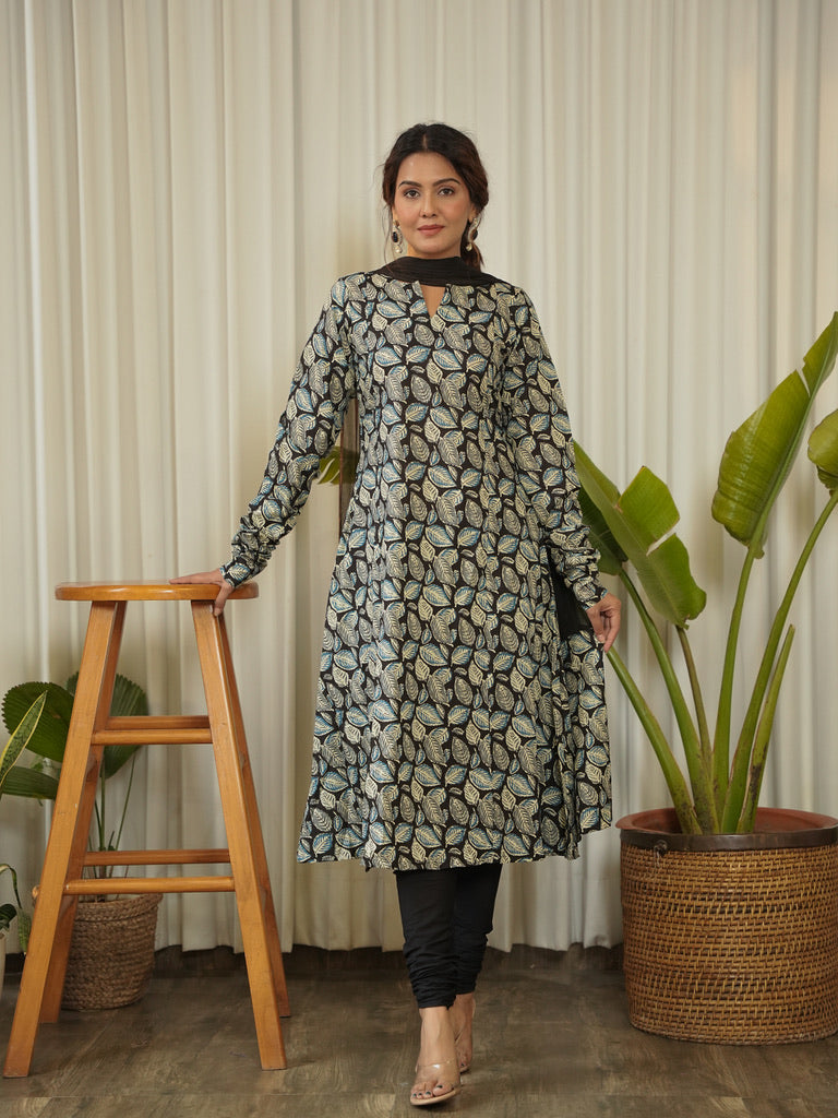 Bahar Leaf Block Print Cotton Suit Set