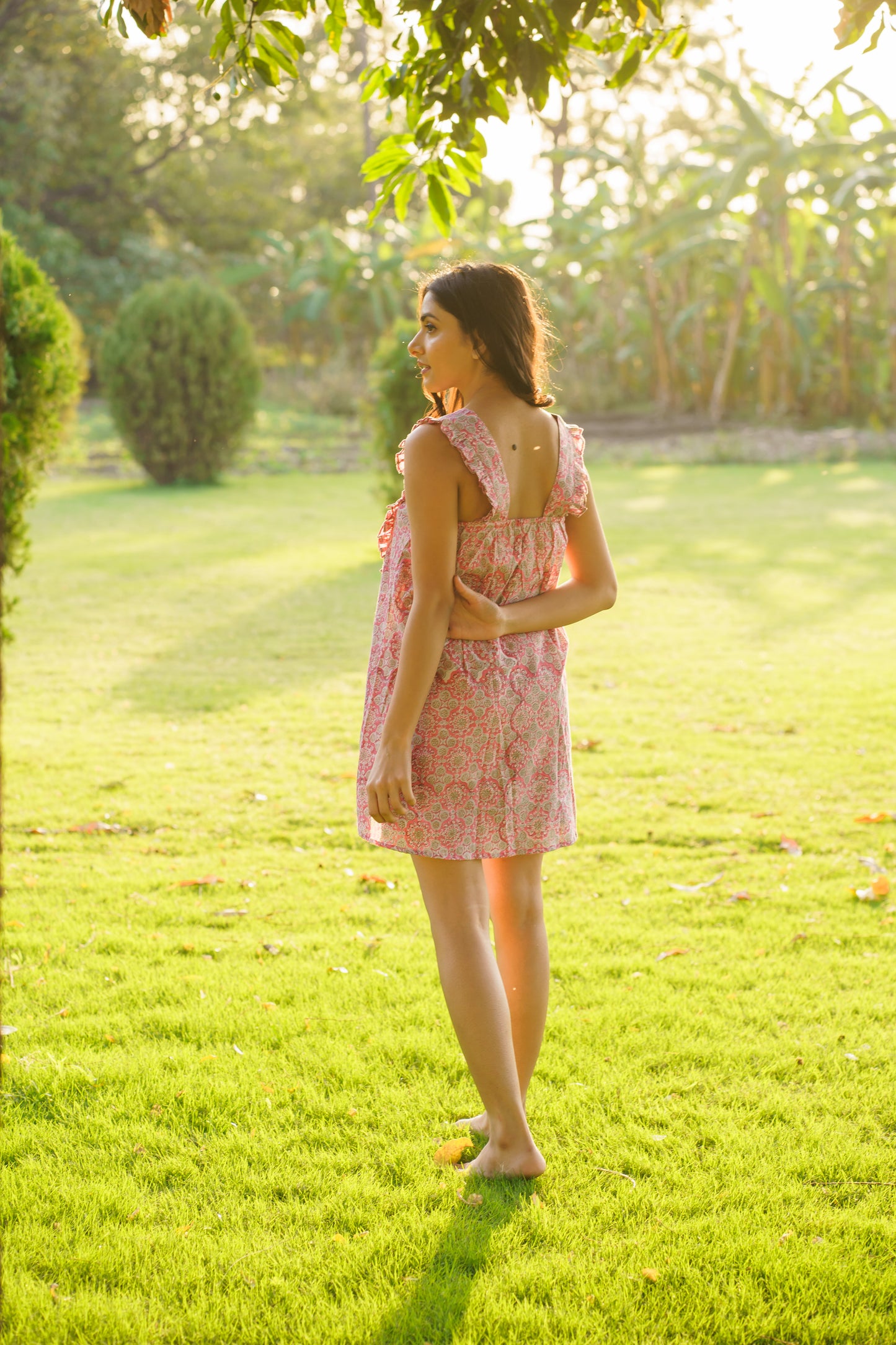 Elsa Pink Cotton Block Print Ruffled Co-ord Set