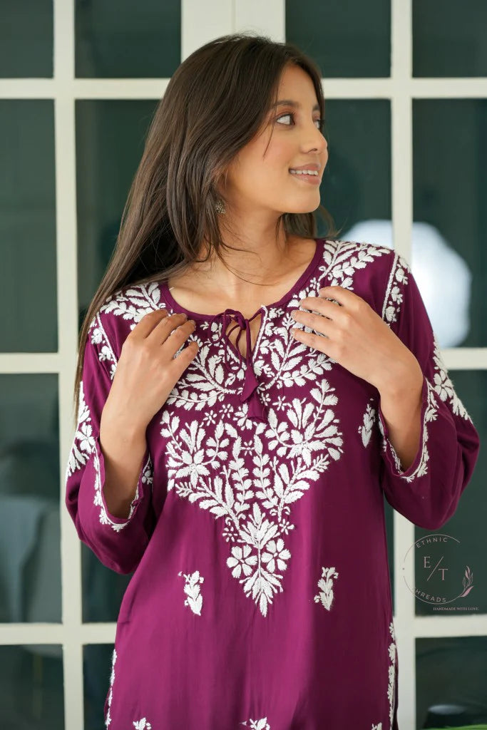 Gul Dori Chikankari Modal Kurti