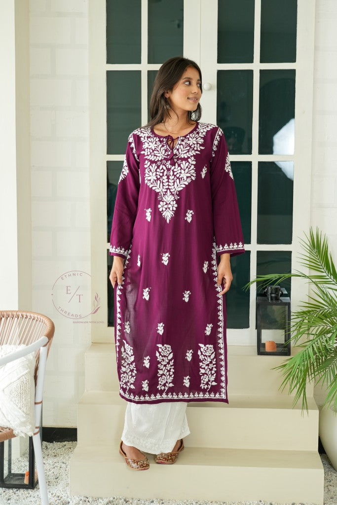 Gul Dori Chikankari Modal Kurti