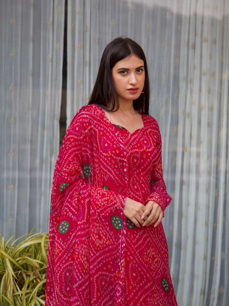 Kia Bandhani Chiffon Kurta Set