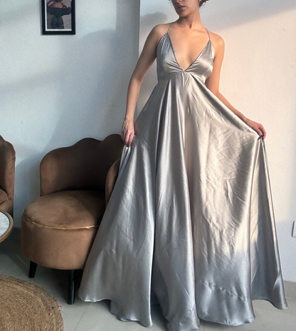 Silver Satin Slip Gown