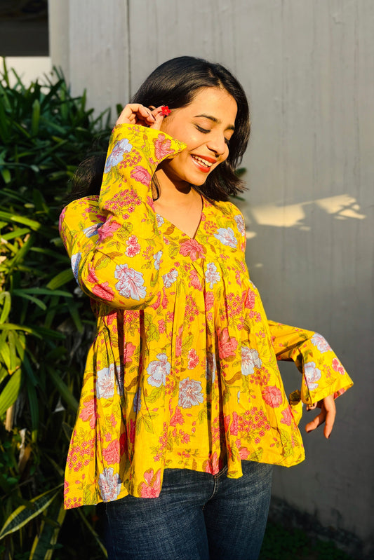 Golden Bloom Flare Top