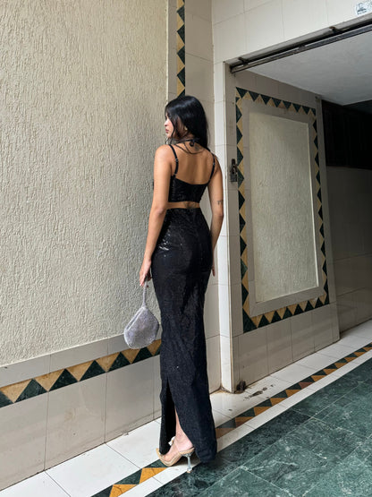 Sequin Black Maxi Cut-Out Dress