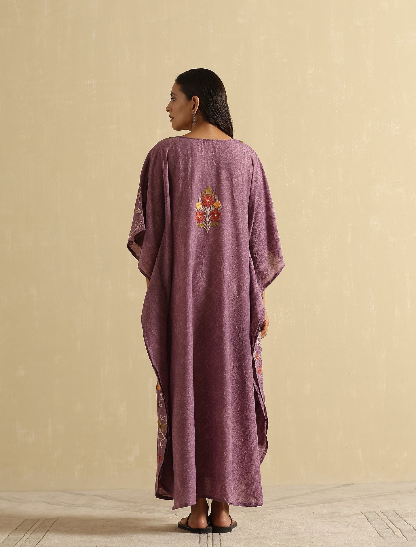 Mauve Aari Embroidered Kashmiri Long Kaftan