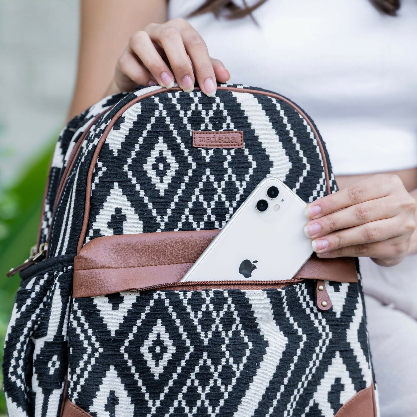 Black aztec compact backpack