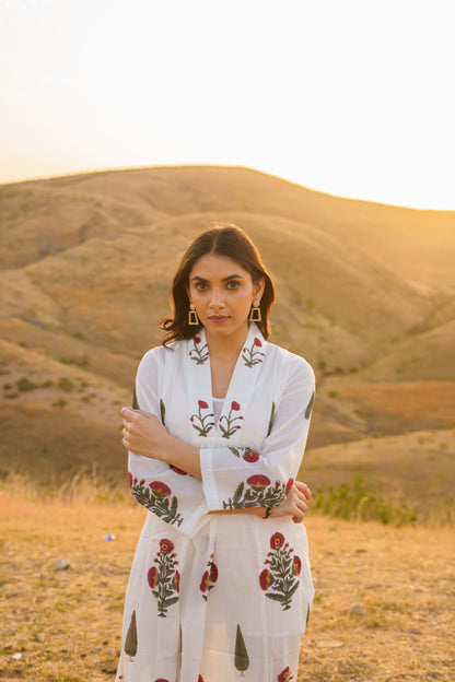 Firdous Poppy Cotton Block Print Long Dress
