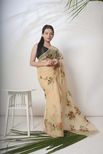 Floral Handpainted Organza Saree