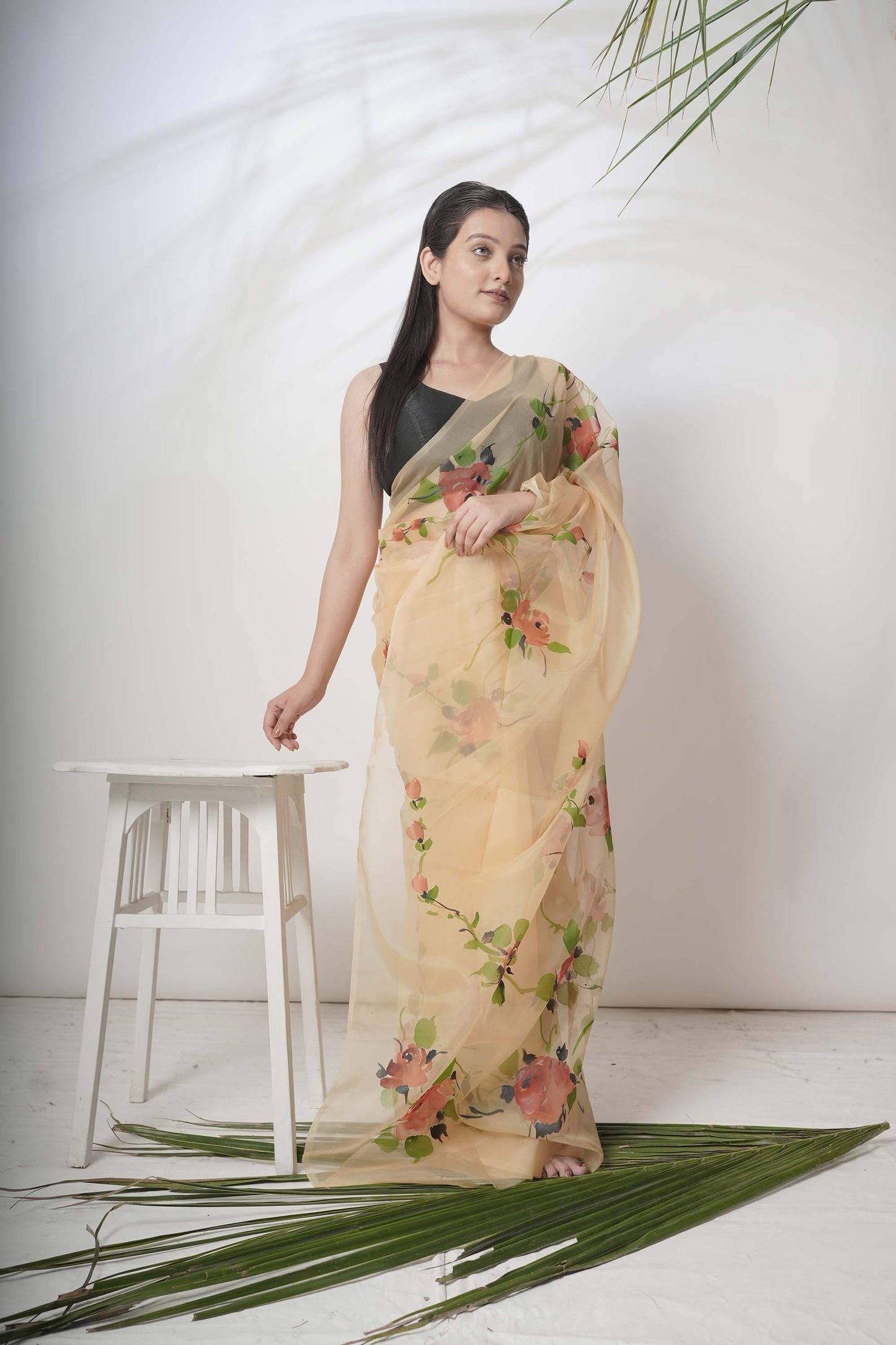 Floral Handpainted Organza Saree