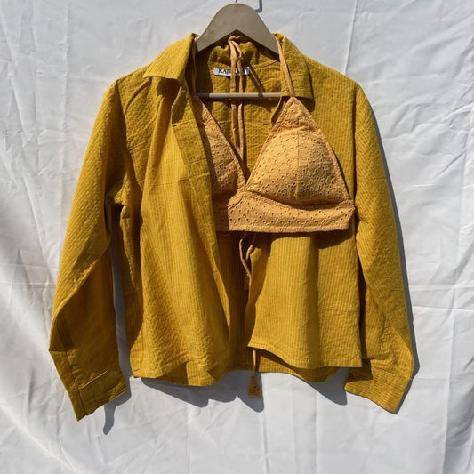 Yellow Katha Shirt with Chikan Bralette Combo