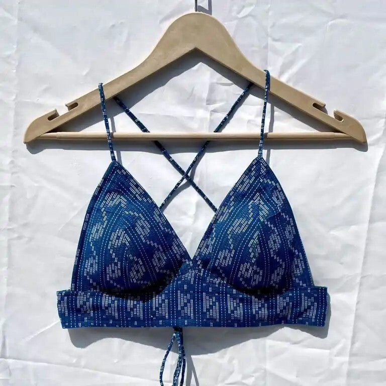 Navy Blue Pattern Kantha Embroidery Bralette