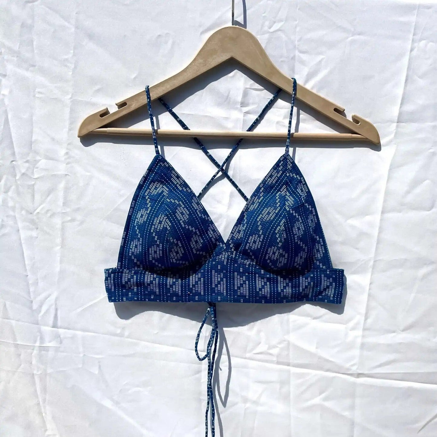 Navy Blue Pattern Kantha Embroidery Bralette