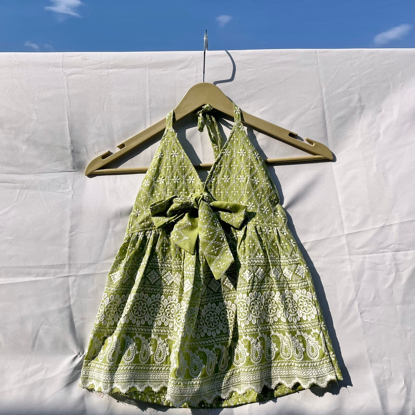 Olive Green Chikan Cotton Top