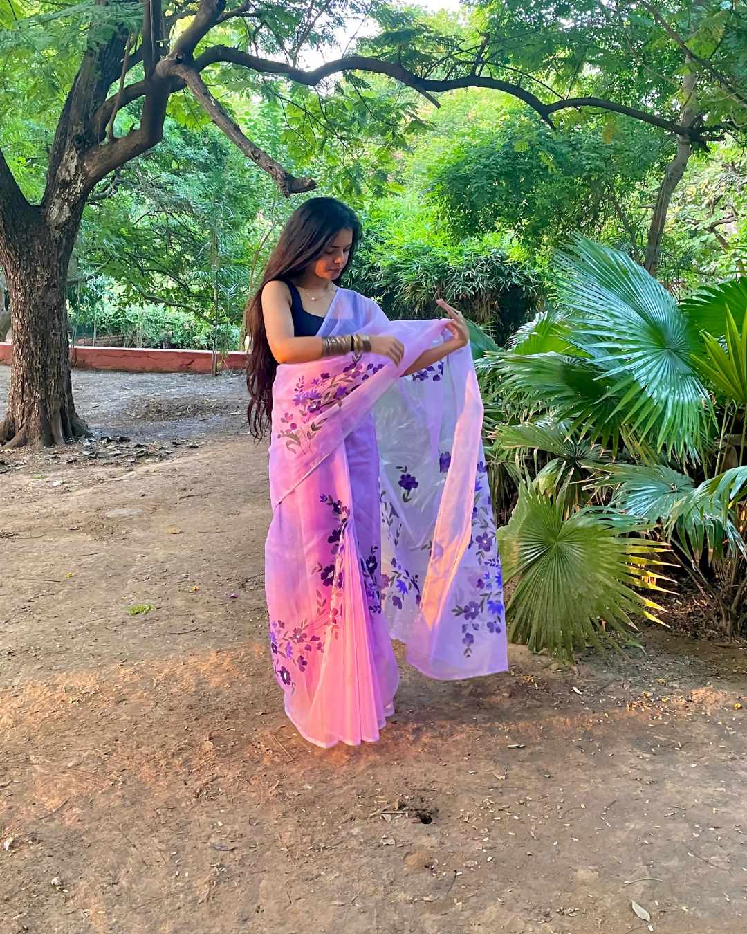 lavender 'bahaar' hand-painted saree (4)