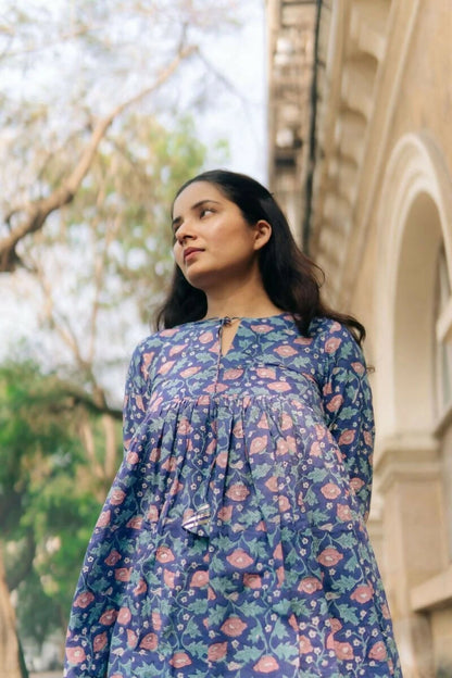 Raabta Peacock Blue Sanganeri Kurta