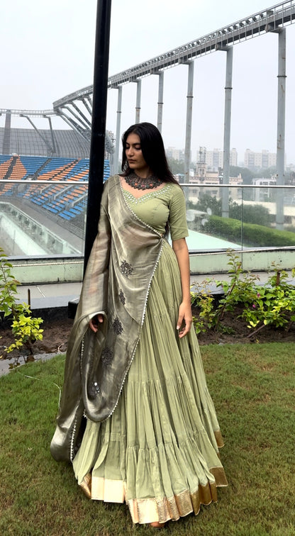 Green Mul Cotton Lehenga