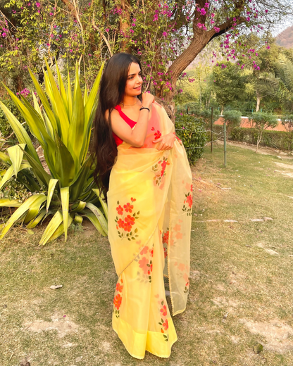 butter yellow 'sunheri' hand-painted saree (3)