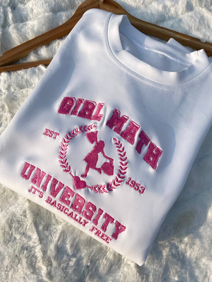 Girl Math Embroidered White Sweatshirt