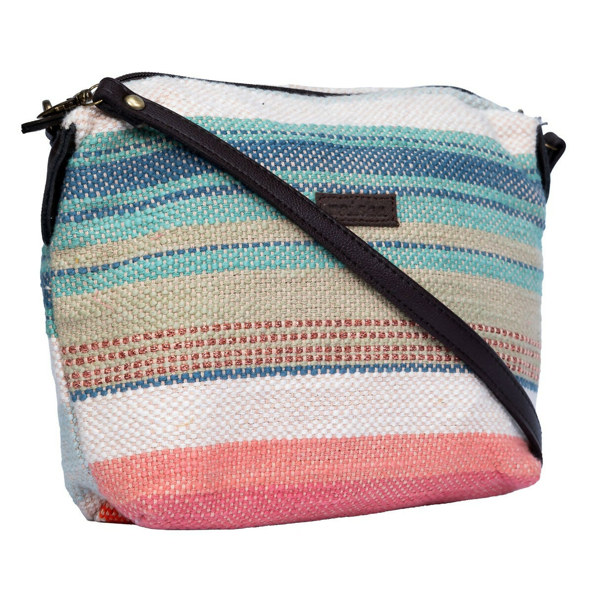 Peach Multicolor Stripes Pouch Cum Sling Bag