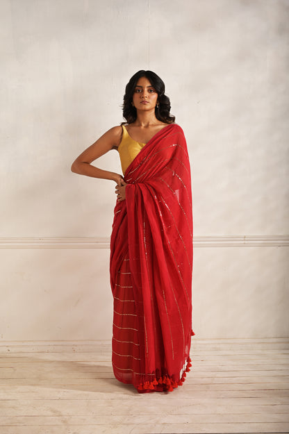 Summer Mul Cotton Saree With Sequined Lines