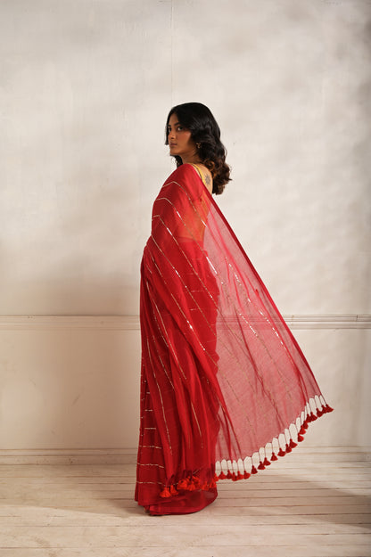 Summer Mul Cotton Saree With Sequined Lines