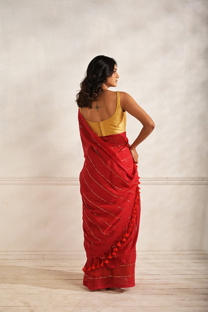 Summer Mul Cotton Saree With Sequined Lines