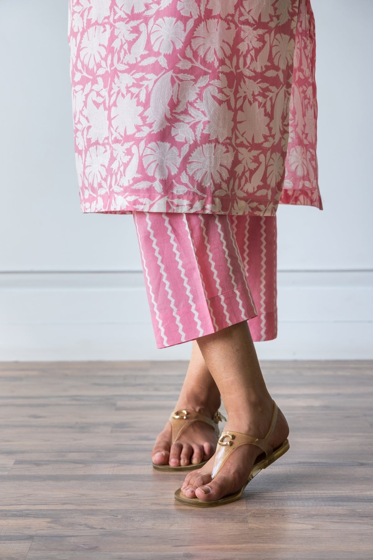 Petal Pink Block Printed Cotton Kurta Pants Set