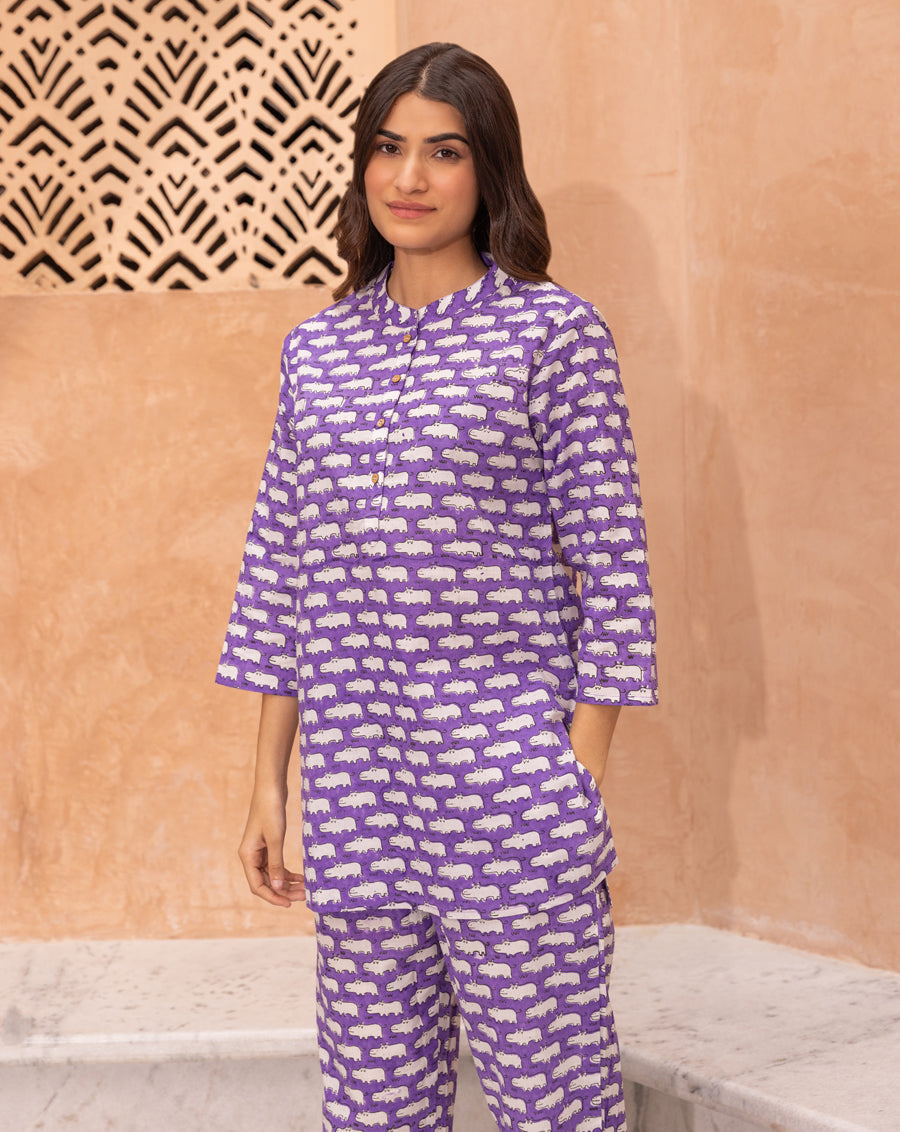 Happy Hippos Short Kurta Pyjama - Soft Cotton Co-ord Set