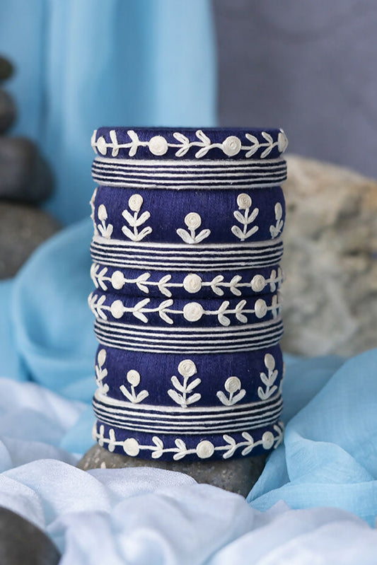 Krishna White Embroidery Bangle Set