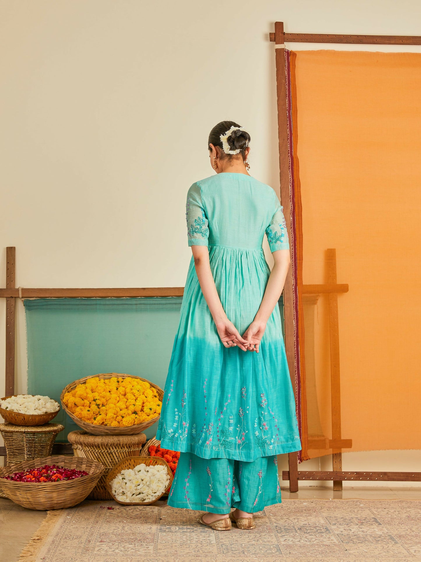 Aabiya  Blue Ombre Chanderi Kurta Set