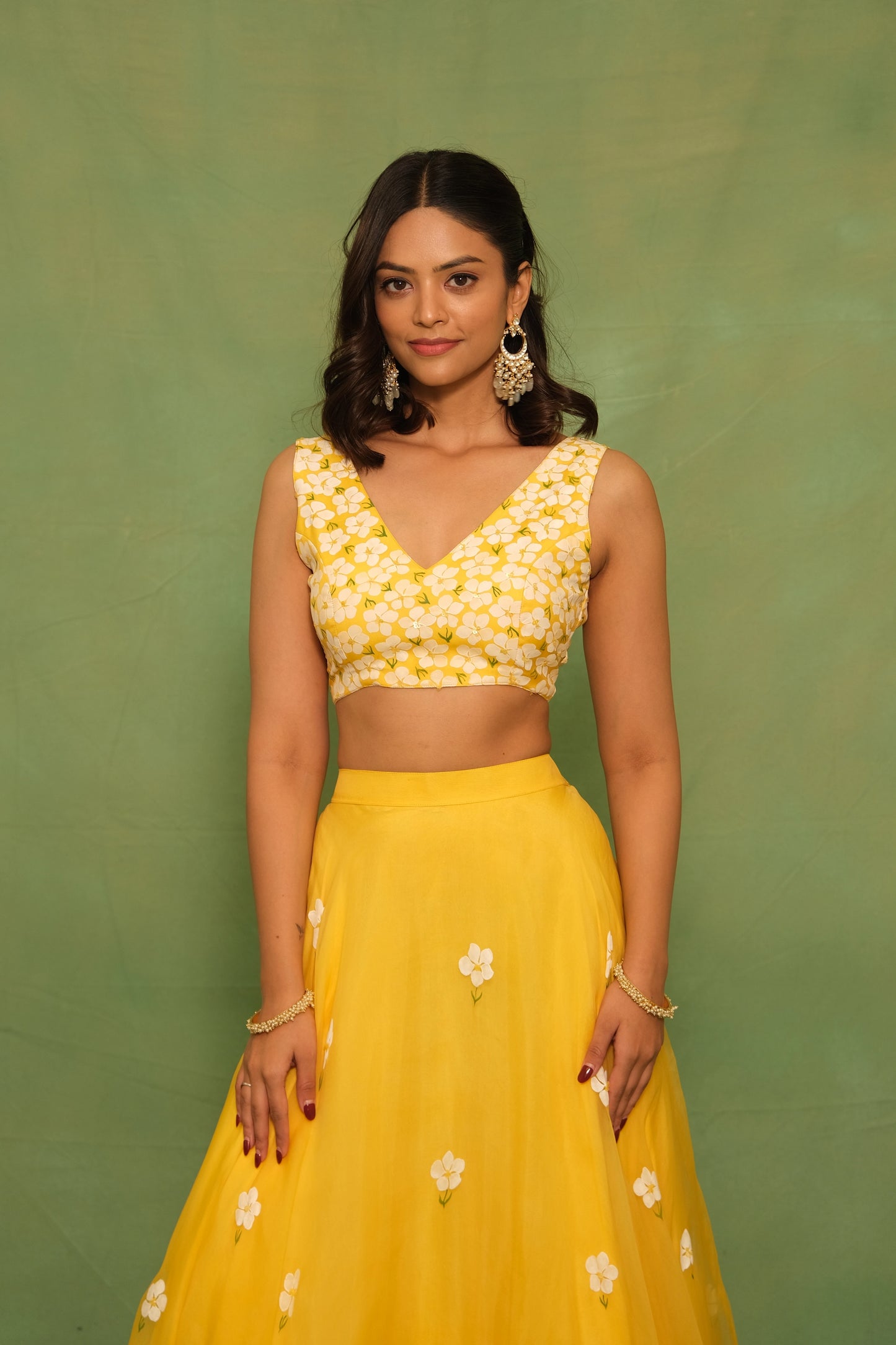 Yellow Mogra Handpainted Lehenga