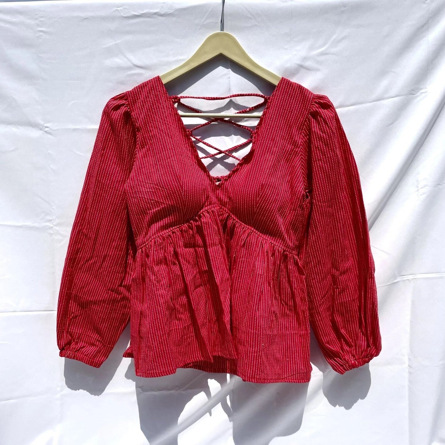 Red Katha Deep V Neck Cotton Top