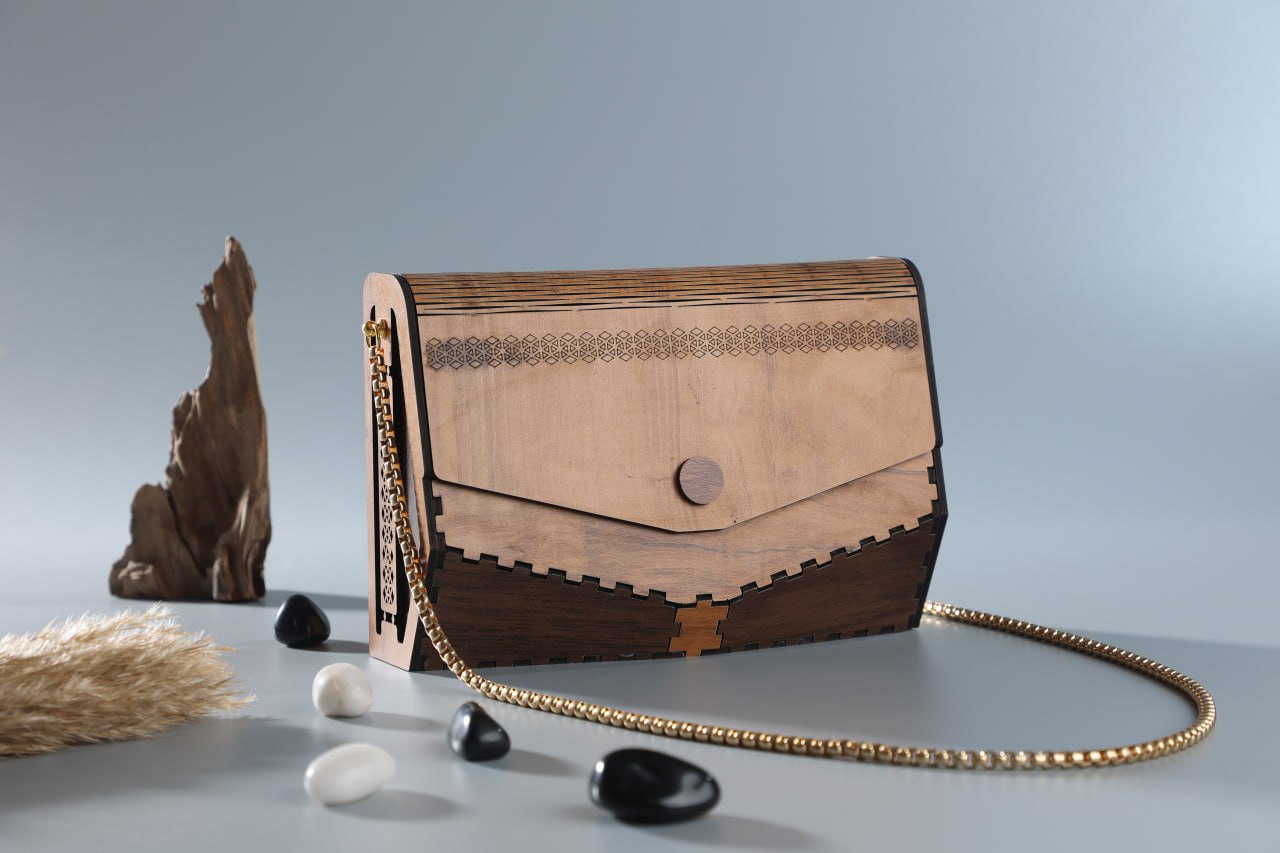 Aaina Dualtone Angular Handcrafted Wooden Sling Bag