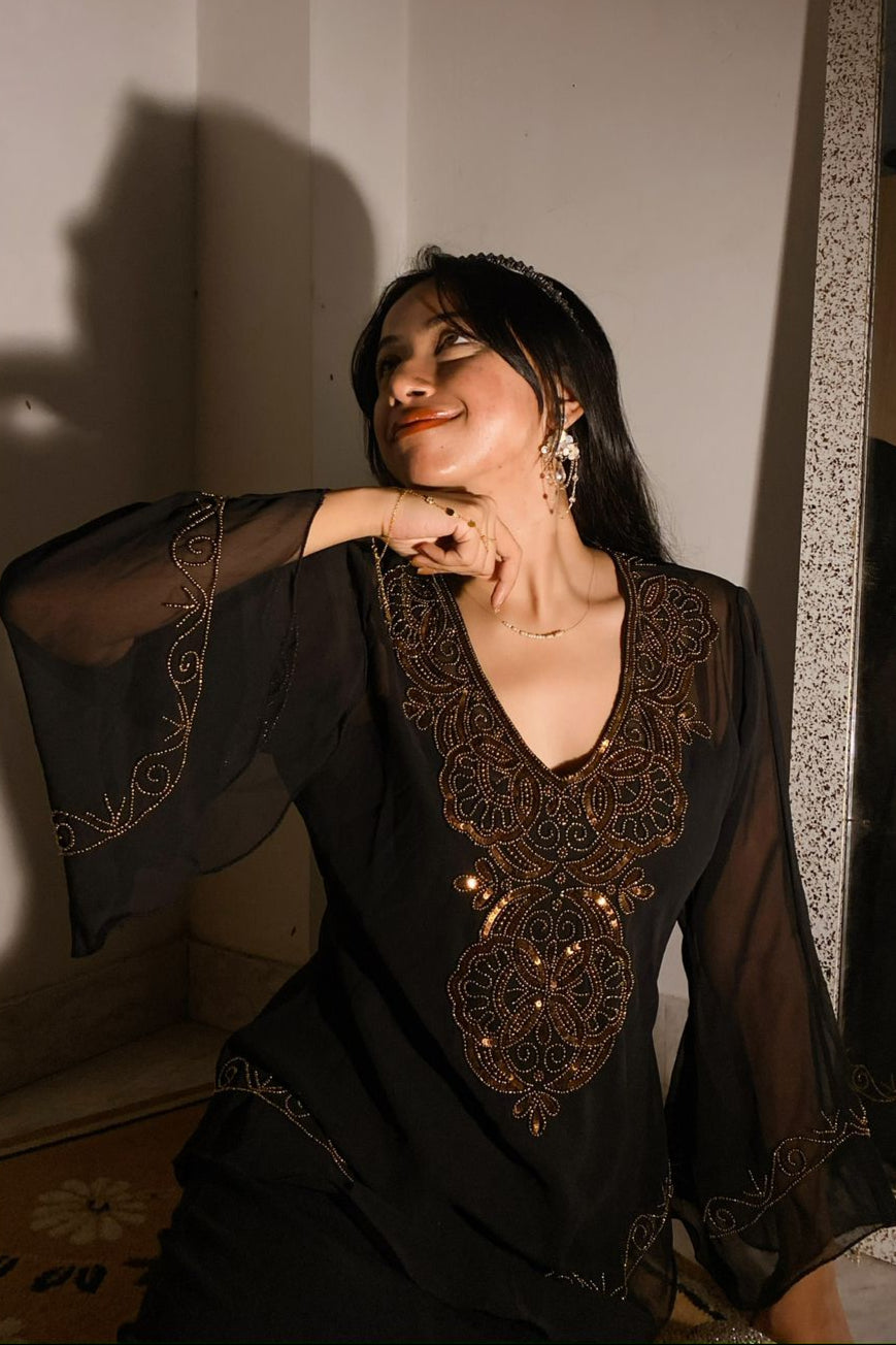 Zeenat Aman Black Embroidered Top