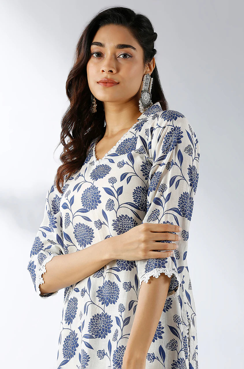 Collared Printed Two Piece Kurta Set