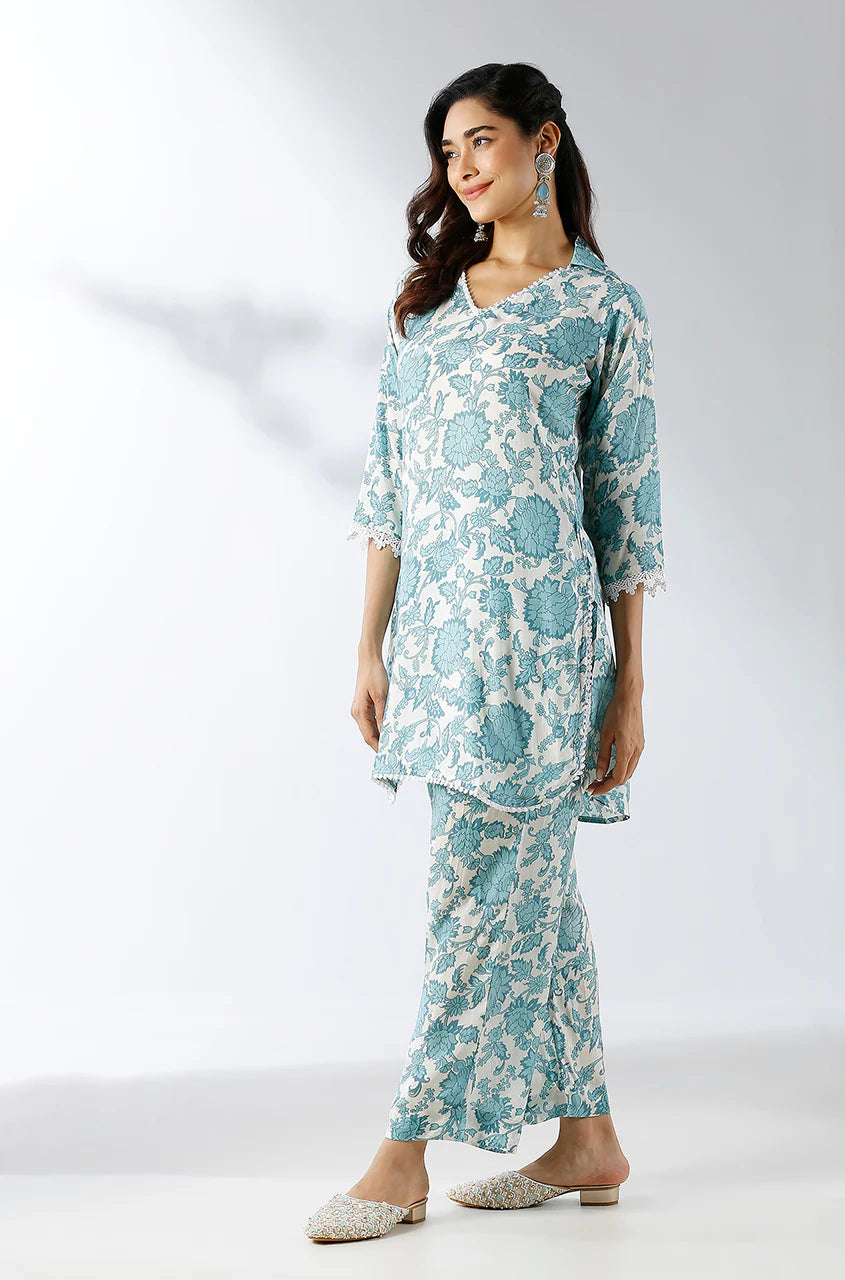 Collared Printed Two Piece Kurta Set