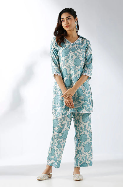 Collared Printed Two Piece Kurta Set