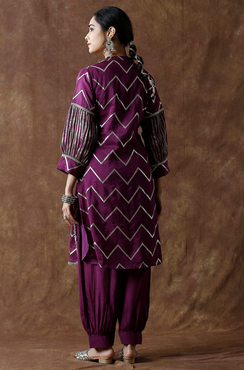 Chevron Pattern Kurta With Pathani Pant