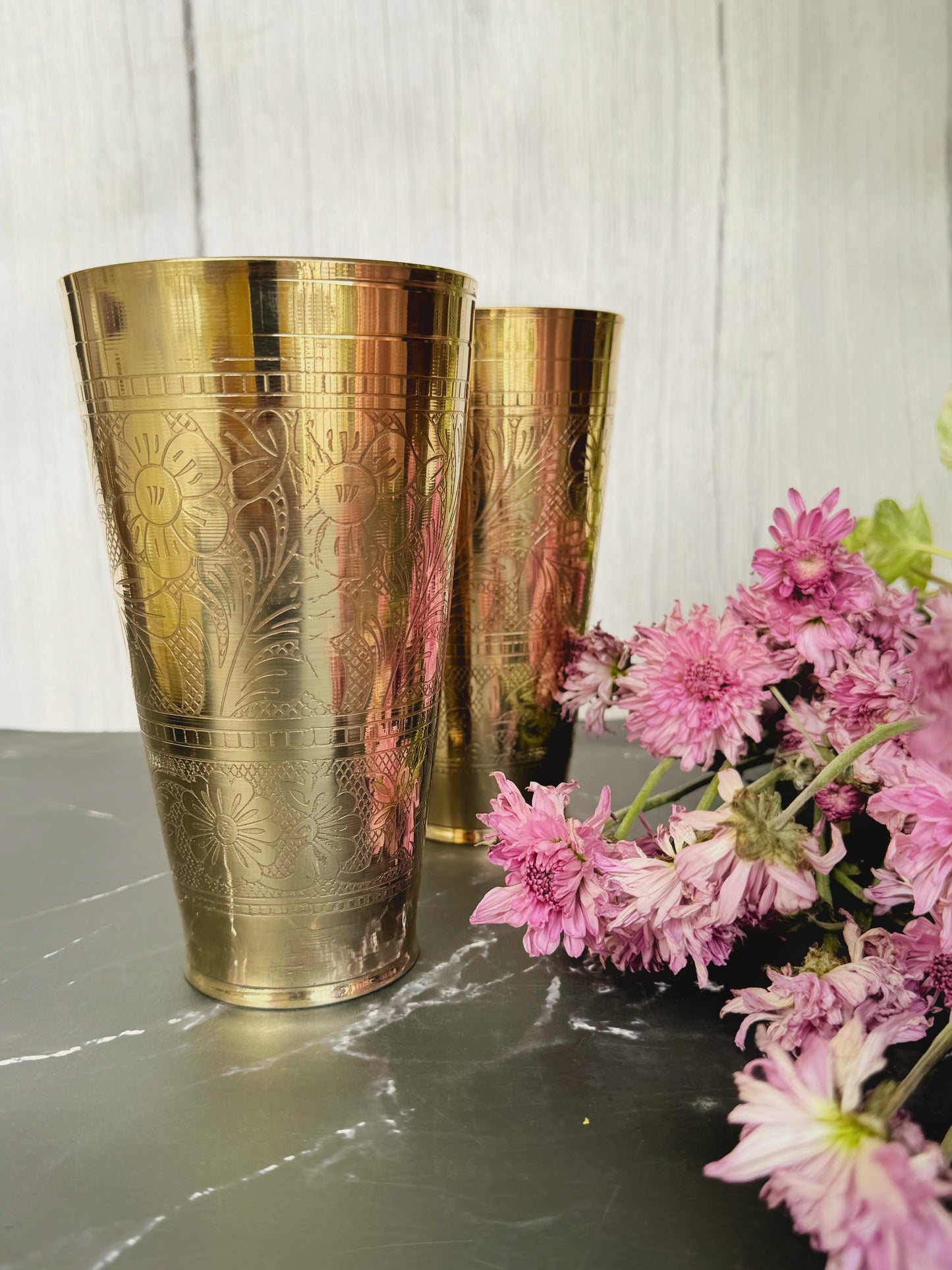 Brass Engraved Tumblers (Set of 2)