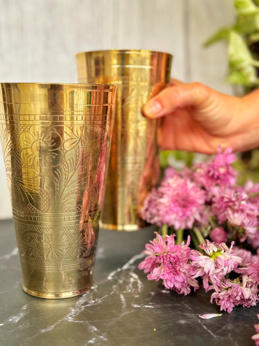 Brass Engraved Tumblers (Set of 2)