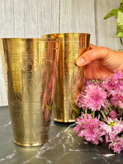 Brass Engraved Tumblers (Set of 2)