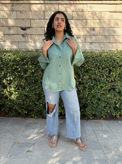 Rozana Linen Shirt- Sage Green