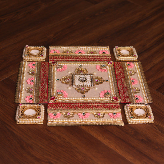 Pink & Gold Square Festive Rangoli