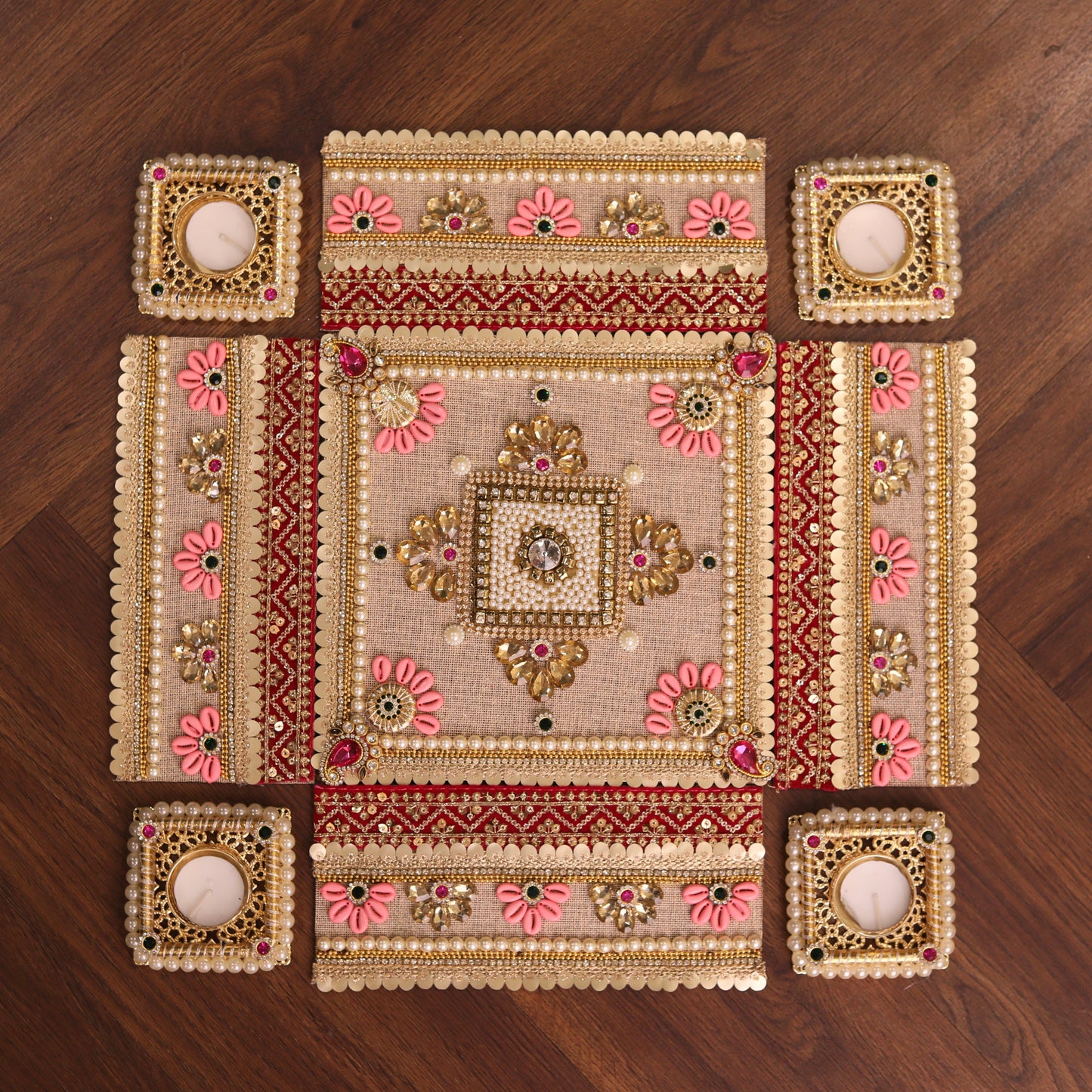 Pink & Gold Square Festive Rangoli