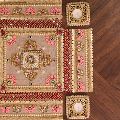 Pink & Gold Square Festive Rangoli