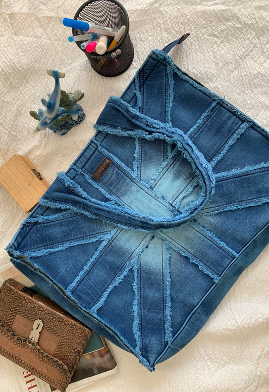 Denim Book Tote With Laptop Compartment