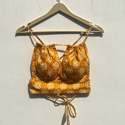 Mustard Handblock Cotton Bralette